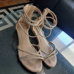 Nude Rhinestone sandals, faux suede, Women's 6.5